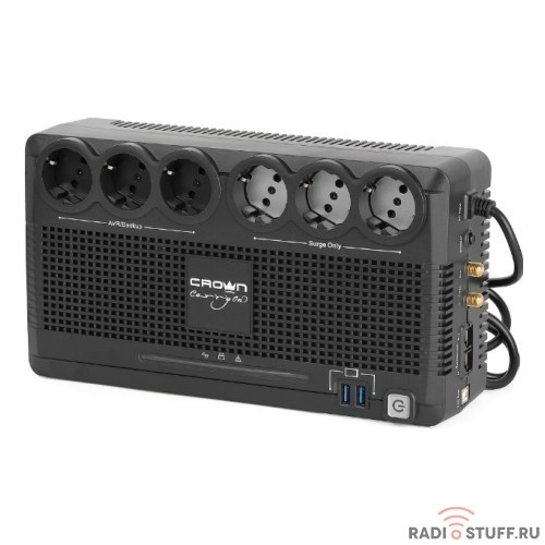 CROWN ИБП CMUS-165 EURO SMART {Line Interactive, 650VA\390W, розетки 3*EURO с резервным питанием и фильтрацией + 3*EURO Bypass} [CM000003140]