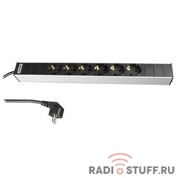Блок розеток 19", горизонтальный, 6 розеток Schuko, 16A, шнур 2.5м, Hyperline