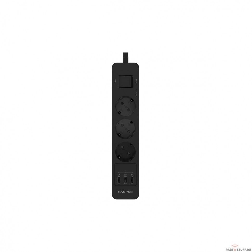 Harper Сетевой фильтр с USB зарядкой UCH-360 Black (3 роз.,3м.,3 x USB 2.4A (max 3.4A), 4000W) {H00003011}