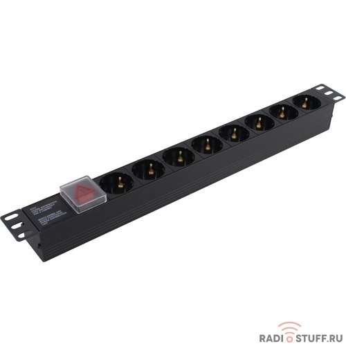 Exegate EX280840RUS Блок розеток ExeGate ServerPro PDU-19H801 Al-8S-C14-SW, 19", 1U, Алюм., 8Schuko, С14